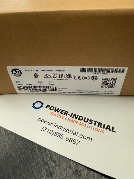 Allen Bradley 1769-L33ERM Controller, CompactLogix, 2MB Memory, Dual Ethernet port, Secure Digital, USB, 8 axis CIP Motion
